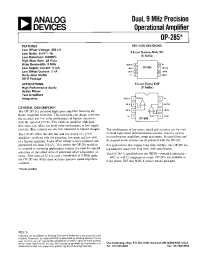 Datasheet OP285E manufacturer Analog Devices