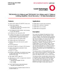 Datasheet TRCV012G5 manufacturer Agere