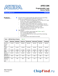 Datasheet EP20K100EQC208-1 manufacturer Altera