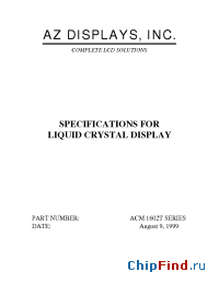 Datasheet ACM1602T manufacturer AZ Displays