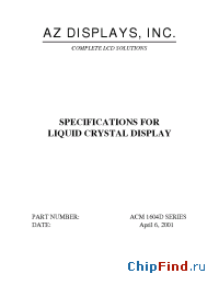 Datasheet ACM1604D manufacturer AZ Displays