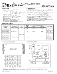 Datasheet BS616LV2018-70 manufacturer BSI