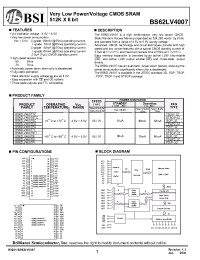 Datasheet BS62LV4007TIP70 manufacturer BSI