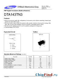 Datasheet DTA143TN3 manufacturer Cystech