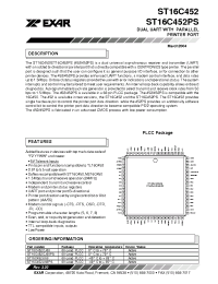 Datasheet ST16C452CJ68 manufacturer Exar