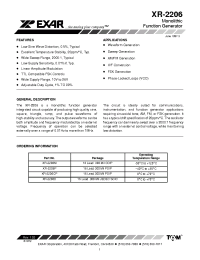 Datasheet XR-2206 manufacturer Exar