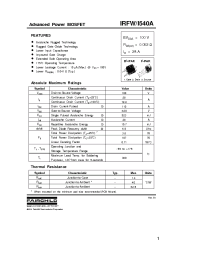 Datasheet IRFI540A manufacturer Fairchild