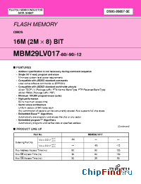 Datasheet MBM29LV017-80PBA-SF2 manufacturer Fujitsu