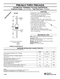 Datasheet P6KA15 manufacturer General Semiconductor