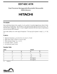 Datasheet HD74HC4538 manufacturer Hitachi