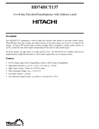 Datasheet HD74HCT137 manufacturer Hitachi