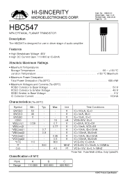 Datasheet HBC547 manufacturer Hi-Sincerity