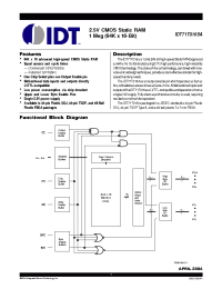 Datasheet IDT71T016SA12BF manufacturer IDT
