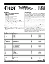 Datasheet IDT71V3577S80PFGI manufacturer IDT
