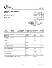 Datasheet BSP125E6327 manufacturer Infineon