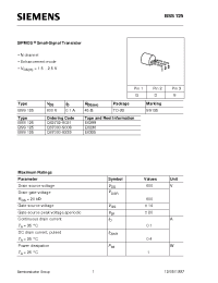 Datasheet BSS125Q62702-S21 manufacturer Infineon