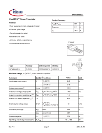 Datasheet SPW35N60C3 manufacturer Infineon