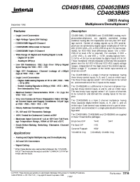 Datasheet CD4051BKNSR manufacturer Intersil