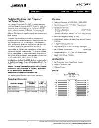 Datasheet HS9-2100RH-Q manufacturer Intersil