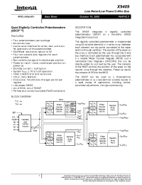 Datasheet X9409WV24-2.7 manufacturer Intersil