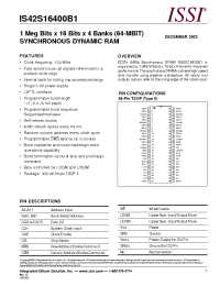 Datasheet IS42S16400B1-7T manufacturer ISSI