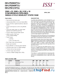 Datasheet IS61LPS25632T-225TQ manufacturer ISSI