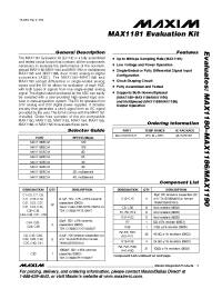 Datasheet MAX1181EVKIT manufacturer MAXIM