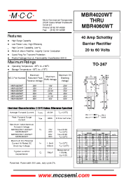 Datasheet MBR4060WT manufacturer MCC