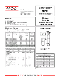 Datasheet MBRF2550CT manufacturer MCC