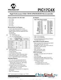 Datasheet PIC17C42-08I/P manufacturer Microchip