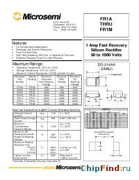 Datasheet FR1A-M manufacturer Microsemi