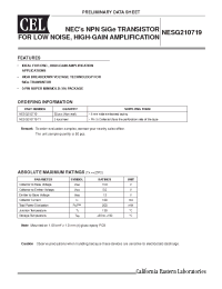 Datasheet NESG210719 manufacturer NEC