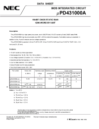 Datasheet UPD431000AGZ-B15-KJH manufacturer NEC