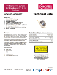 Datasheet OPV310Y производства ON Semiconductor