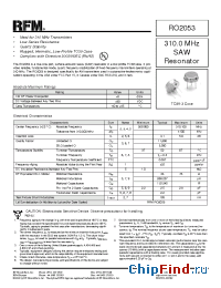 Datasheet RO2053 manufacturer RF Monolithics