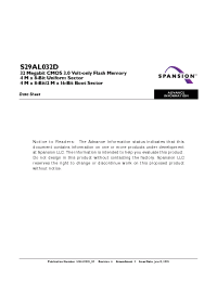 Datasheet S29AL032D70BAI002 производства Spansion