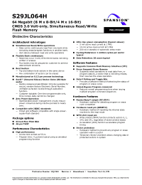 Datasheet S29JL064H70BFN000 manufacturer Spansion