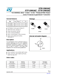 Datasheet STB12NK80Z manufacturer STMicroelectronics