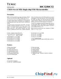 Datasheet 80C52T-16D manufacturer TEMIC