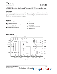 Datasheet U2514B-AFNG3 manufacturer TEMIC