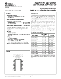 Datasheet CD54HC139F manufacturer TI