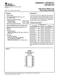 Datasheet CD54HC21F3A manufacturer TI