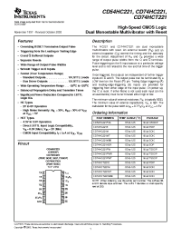 Datasheet CD54HC221F3A manufacturer TI