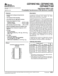 Datasheet CD74HC192 manufacturer TI