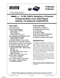 Datasheet PCM1601Y/1K manufacturer TI