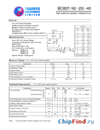 Datasheet BC807-16 manufacturer Transys 