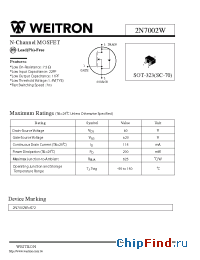 Datasheet 2N7002W manufacturer Weitron