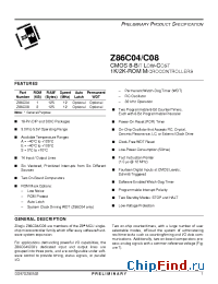 Datasheet Z86C04 manufacturer Zilog