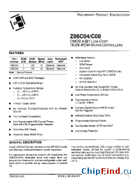 Datasheet Z86C0408PEC manufacturer Zilog