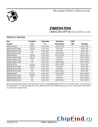 Datasheet Z86E0412PSC manufacturer Zilog